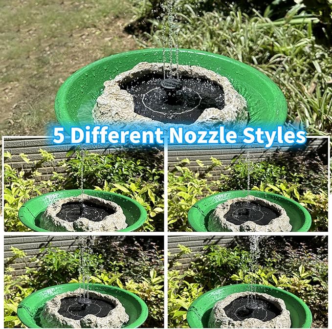 SAC SMARTEN ARTS Solar Fountain for Bird Bath with Solar Panel Resin Granite Rock Solar Water Fountain Pump for Bird Bath Outdoor Hummingbird Birdbath Fish Tank Pond with 5 Nozzles
