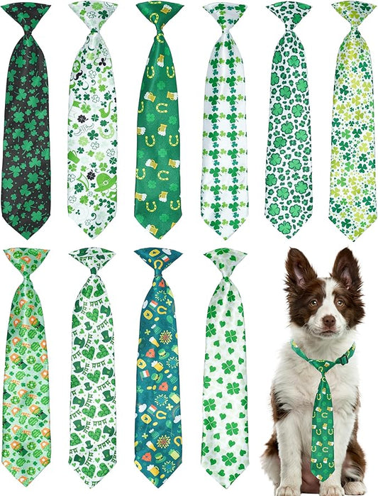 PET SHOW 10 Pack St. Patrick's Day Big Dog Ties Neckties for Large Breed Dogs XL Adjustable Holiday Grooming Accessories Neck Ties Bowties Girl Boy Pets Festival Costumes Wedding Party Gift Favor