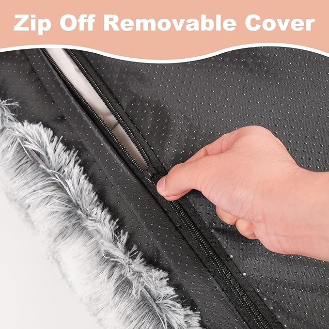 Bedfolks Plush Waterproof Dog Crate Bed, Removable Washable Faux Fur Cover, Fluffy Kennel Bed 17"x12", Dark Grey