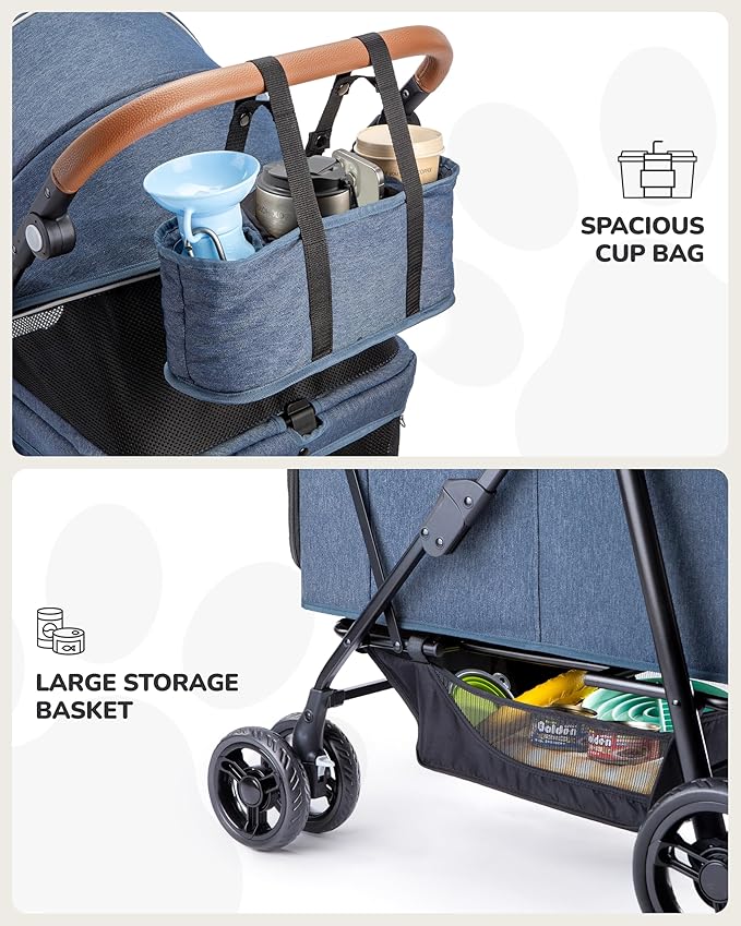 Dog Stroller for Large & Medium Dogs (20–132 lbs), Pet Stroller for 2 Small Dogs, Extra Large Heavy Duty, Foldable & Ventilated, Pink or Navy