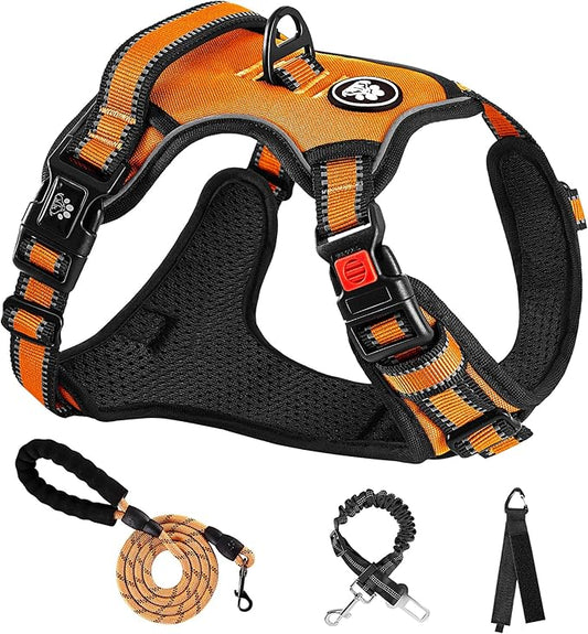 NESTROAD No Pull Dog Harness,Adjustable Oxford Dog Vest Harness with Leash,Reflective No-Choke Pet Harness with Easy Control Soft Handle for Large Dogs(Large,Orange)