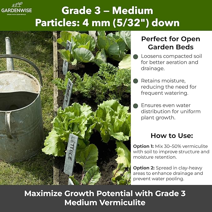 Organic Coarse Vermiculite for Indoor Gardening Plants and Mushrooms – Enhances Soil Aeration, Seed Germination, Rooting Cuttings – Small Packages and Bulk (Vermiculite Grade 3 – Medium, 1 qt)