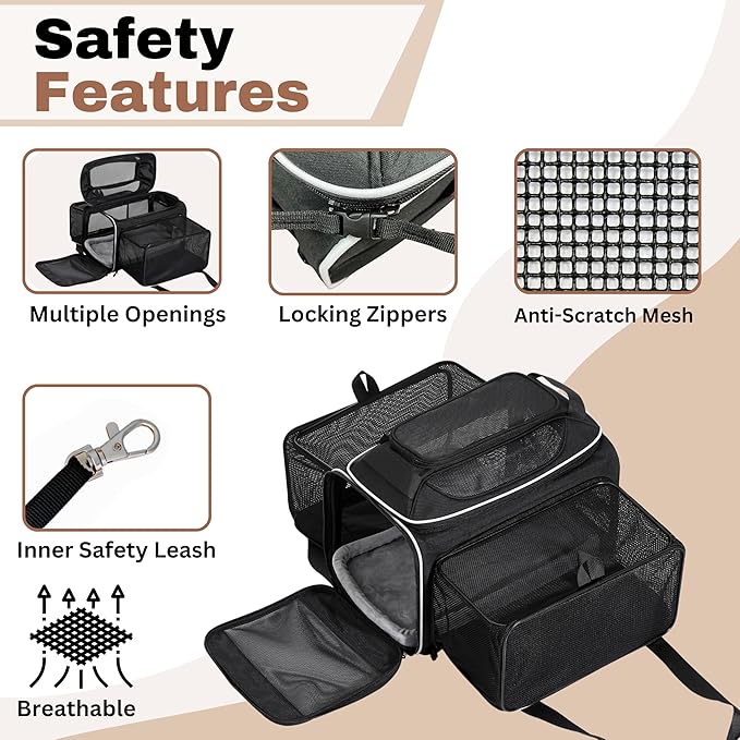 Airline Approved Top-Expanding Pet Carrier on Wheels- Extra Spacious Soft Lined Carrier! 18x11x11 (Black, Expanding Sides)