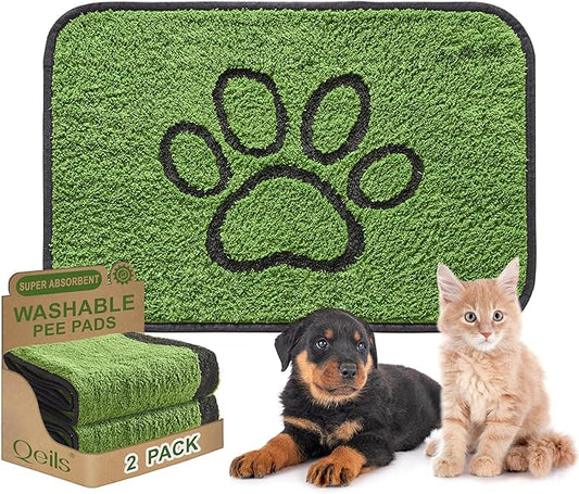 Qeils Reusable Dog Pee Pads, 2 Pack Super Absorbent & Leakproof Washable Puppy Pads with Soft Green Top Layer, for Potty Training, Crates, Couch, Car Seats & Pet Beds, 24"x 36"