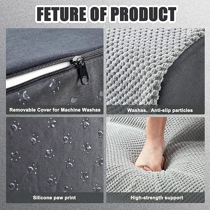 Curved Dog Stairs 24 inches High, Dog Ramp Stairs for Small Dogs for High Beds 20-25 inches Tall, 30D Foam Dog Steps for Beds 24 inches, Pet Stairs/Steps for Old Dogs Cats, Grey