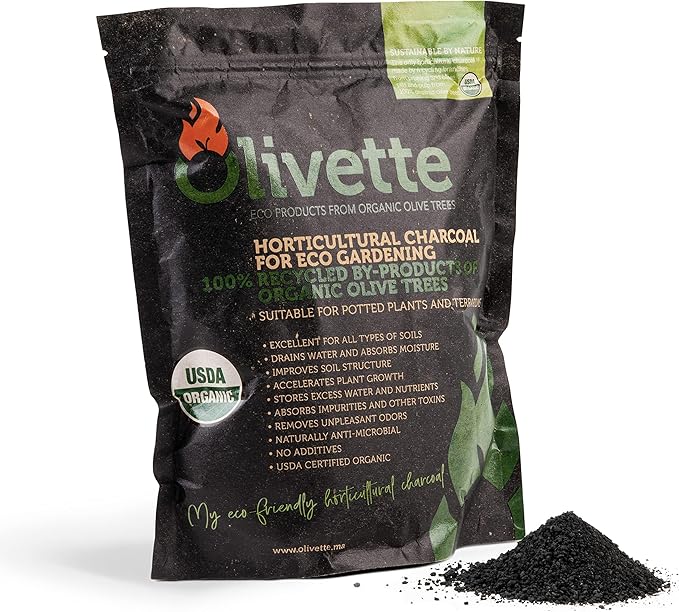 Olivette Horticultural Biochar Activated Charcoal for Plants, USDA Organic Moisture Control for Terrarium Trees & Potted Plants, Eco-Conscious, 1 Bag