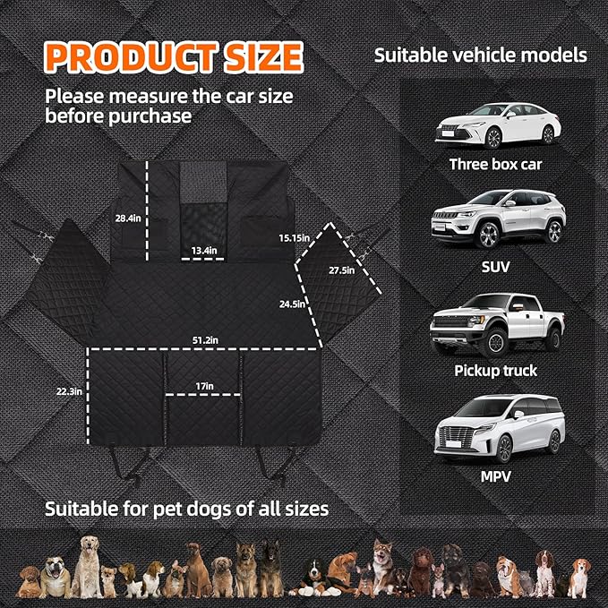 FAHKNS Upgraded Thickened Back Seat Extender for Dogs-Large Space,Waterproof Dog Car Seat Cover Holds 400lbs,Strong Durable, Universal Size Fits for Cars, Trucks & SUVs