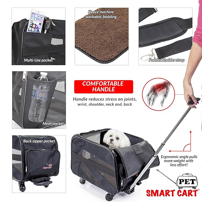 dbest products Pet Smart Cart, Medium, Black, Rolling Carrier with wheels soft sided collapsible Folding Travel Bag, Dog Cat Airline Approved Tote Luggage backpack