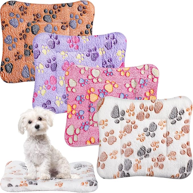 Tuanse 4 Pack Ultra Soft Dog Cat Bed Mat with Cute Prints Reversible Fleece Dog Crate Kennel Pad Cozy Washable Thickened Hamster Guinea Pig Pet Bed Mat for Small Animals(13 x 19 Inches,Vivid Color)