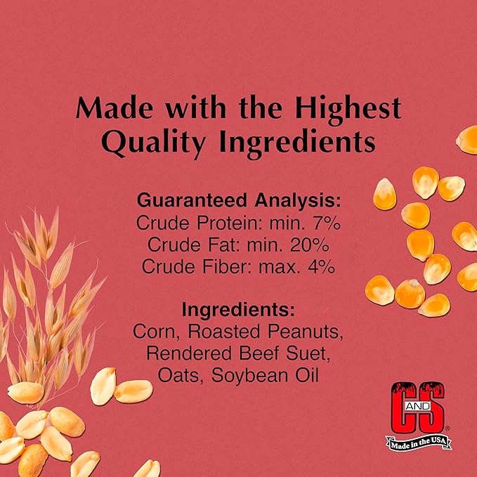 C&S Peanut Suet Nuggets, Outdoor Wild Bird Food for Nuthatches, Woodpeckers and Chickadees, 27 Ounces