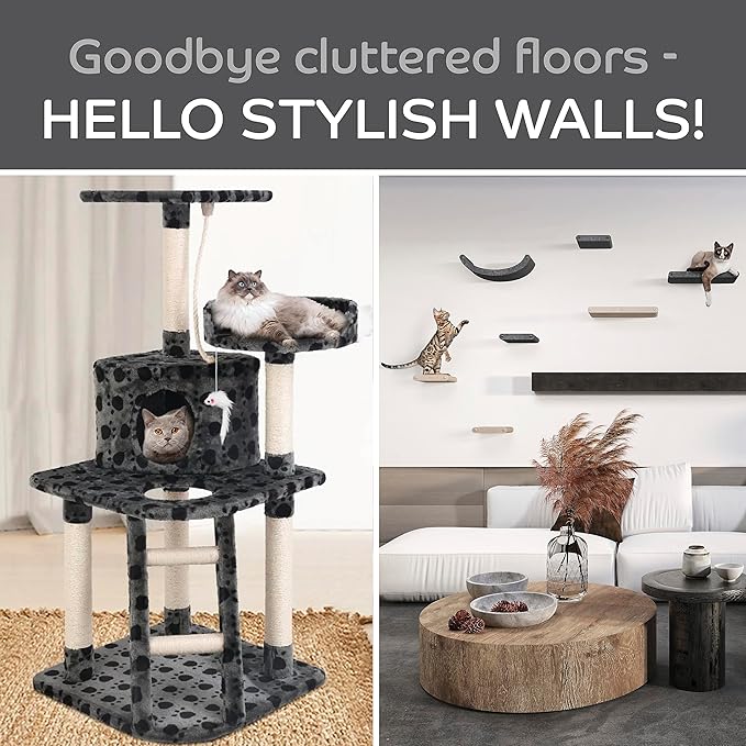 Wall Mounted Cat Steps Short Shelves (2) by Pryde Pets - Stairs for Walkways, 100% Sustainable PET Felt Feline Enrichment Climber Furniture for Indoor Cats, Modern Climbing Gym Design (Oatmeal)