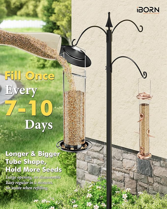 iBorn Metal Bird Feeder for Outside Hanging,Wild Bird Feeders for Cardinal,18cm Large Roof&Green,42CM Long,4.5lb High-Capacity(Seed is not Included)