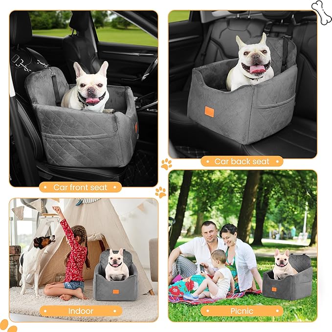 Dog Car Seat for Small Dog with Washable Mat, Memory Foam Booster Seat for Dogs Under 30lb, Elevated Pet Seat with Pockets, Anti-Slip Bed for Car, Perfect for Front & Back Seats with Safety Leash