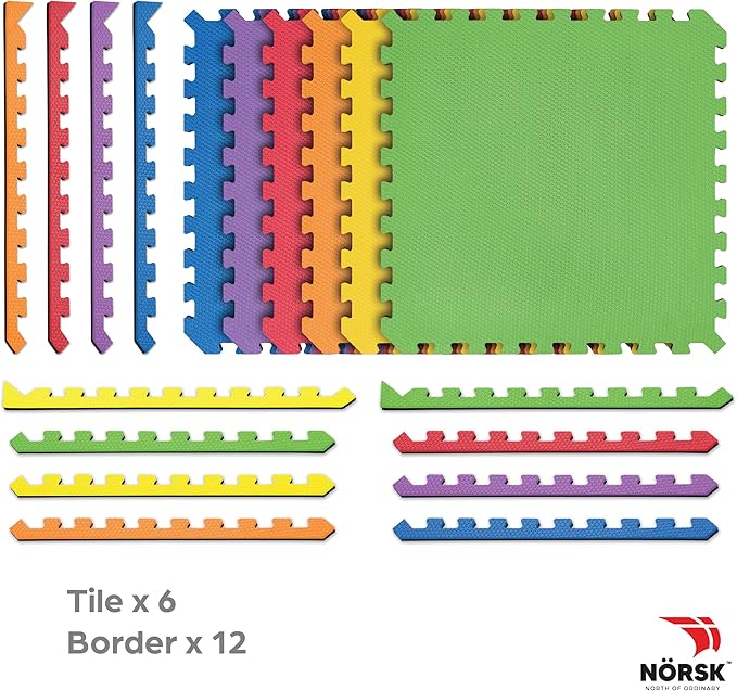 Norsk Dual-Sided Reversible 1/2" Foam Exercise Mats for Home Gym - Interlocking EVA Foam Tiles