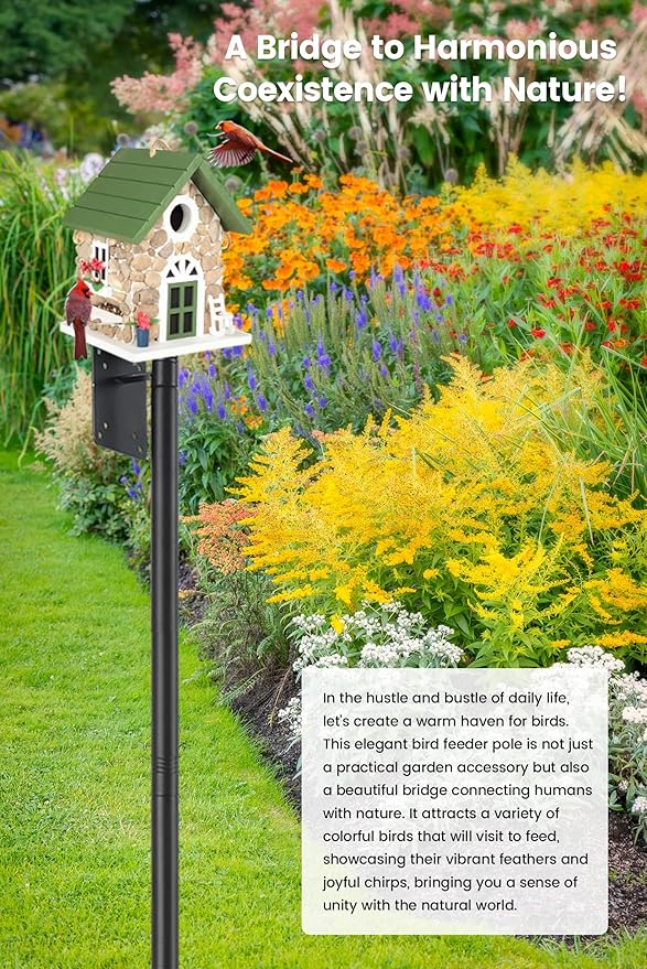 Bird Feeder Pole, 75 inch Bluebird House Pole for Outside Heavy Duty with 5 Prongs Base, Bird Buddy Accessories Mounting Kit, Adjustable Hummingbird Feeder Stand for Outdoor Wild Birds Watching
