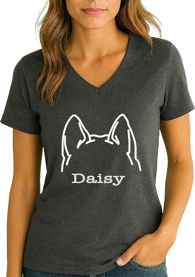 Custom Dog Mom Shirt for Women Pet Ears Sweatshirt with Name Unique Puppy Line Art Cute Dad Hoodie for DogDad Owner Lover