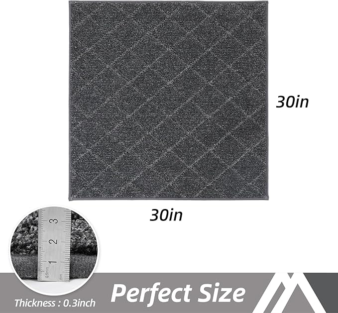 COSY HOMEER Edging Stair Treads Non-Slip Corner Indoor Stair Runners for Wooden Steps,Landing Slip Resistant Stair Rugs Mat for Kids and Dogs,100% Polyester TPE Backing,Black,30x30 inch