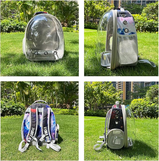 Galaxy Blue Bird Carrier Backpack with Perch - Bubble Backpack for Birds Conures, Budgies and Small ParrotsIdeal Ideal for Vet and Outdoor Adventures(Galaxy Blue, Large)