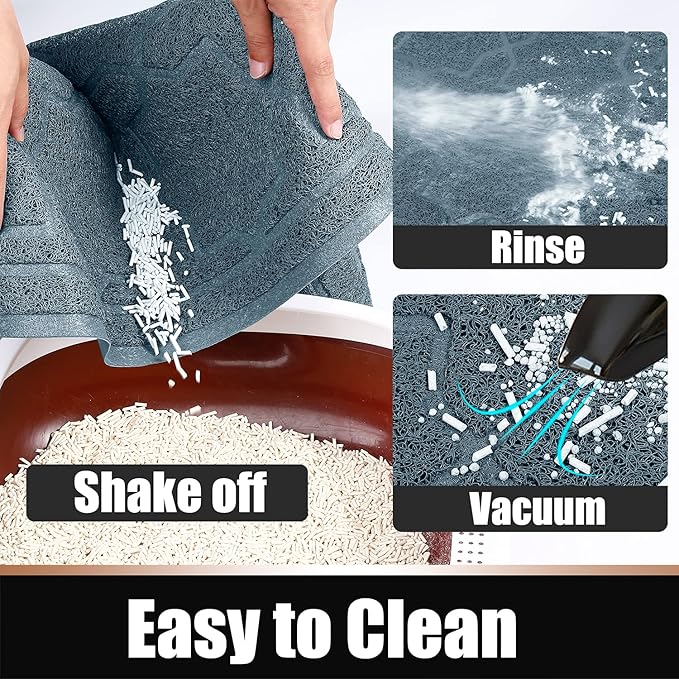 Yimobra Cat Litter Mat, 47"x36" Litter Box Mat with Litter Lock Mesh, Soft Cat Litter Mat Litter Trapping Mat, Easy to Clean, Non-Slip, Water Resistant, Litter Free Floors, Tea Blue