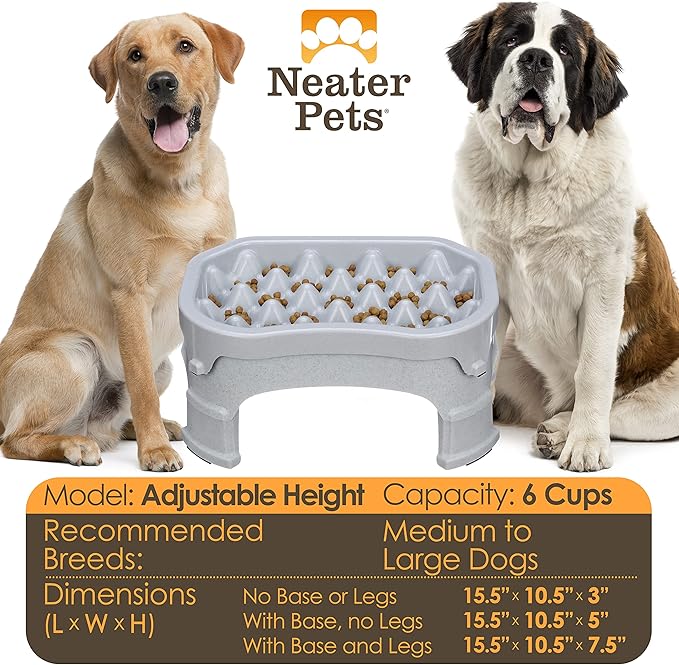 Neater Pet Brands – Neater Raised Slow Feeder Dog Bowl – Elevated and Adjustable Food Height - (6 Cup, Vanilla Bean)