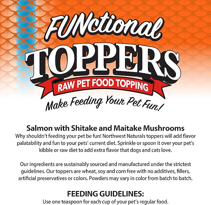 Northwest Naturals Freeze-Dried Salmon, Shiitake & Maitake Mushrooms Functional Topper for Dogs & Cats - Limited, Human Grade Ingredients, All Natural, Proudly Made in USA, 3.5 Oz (Pack of 2)
