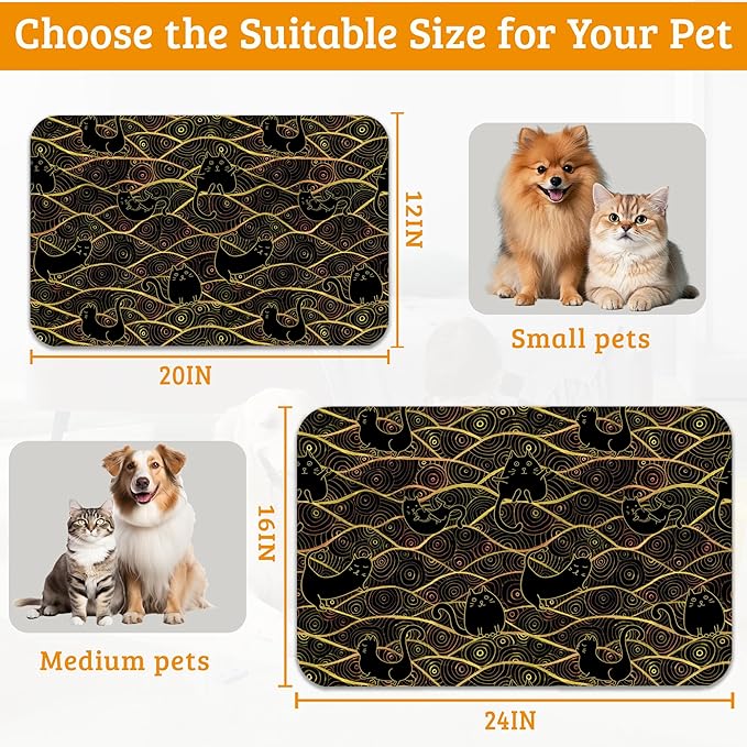 Japanese Cats Feeding Mat,Absorbent Quick-Dry Cat Dog Food and Water Bowl Mats,Non-Slip Rubber Backing Mat,Cat Dog Accessories Supplies 16" x 24"