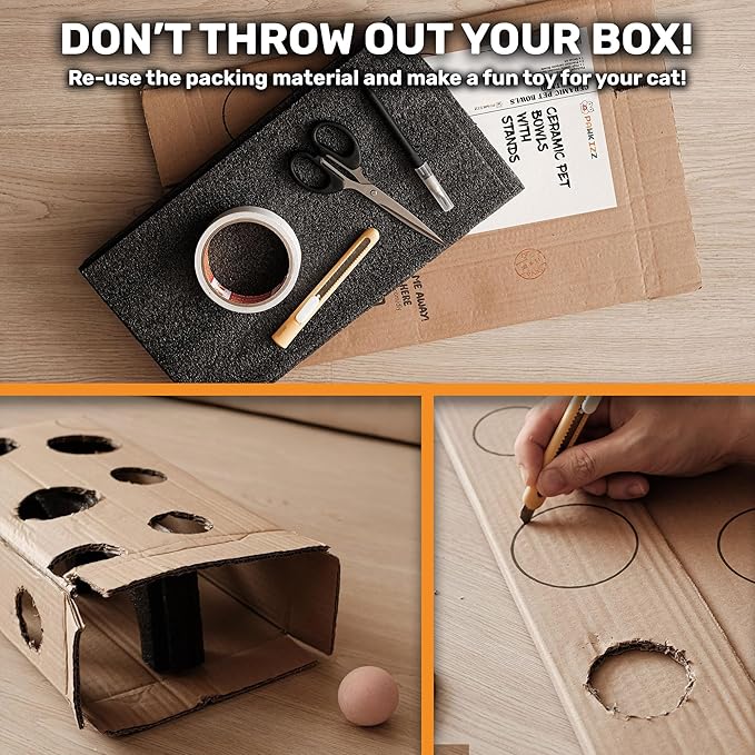 Elevated Cat Bowl Stand for Food and Water – Anti-Vomit Raised Feeding Station with Tilted Stand – Removable Round Ceramic Bowls, Anti Slip Bamboo Base, Dishes for Cats, Kitten, Small Dogs & Puppies