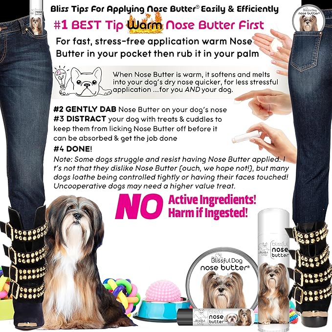 The Blissful Dog Lhasa Apso Nose Butter for Dry, Cracked Skin, Lick-Safe Dog Nose Balm with Moisturizing Shea Butter, Almond, Olive, and Essential Oils, Pet Supplies, Uncented, 2 oz.