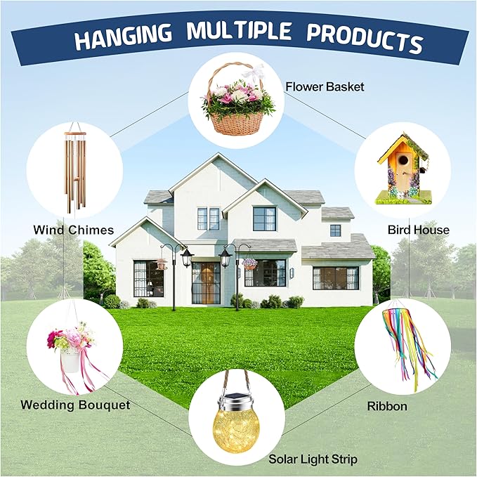 Ottsuls Bird Feeder Pole, 2 Pack 108 INCH Double Shepherds Hooks for Outdoor, Garden Pole with 5 Base Prongs Heavy Duty Planter Hooks for Hanging Plant Baskets, Lantern, Hummingbird Feeder