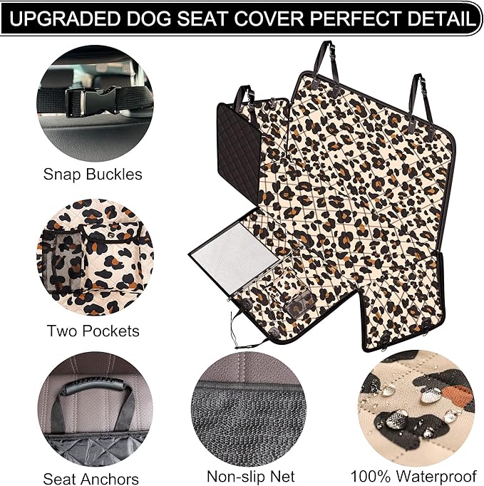Femuar Dog Car Seat Cover, Waterproof Nonslip Pet Seat Cover for Back Seat with Storage Pockets Mesh Visual Window, Heavy Duty Scratchproof Pet Dog Seat Cover Hammock for Cars Trucks and SUVs