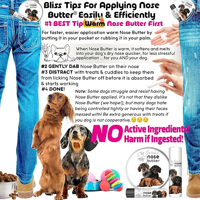 The Blissful Dog Daschund Nose Butter for Dry, Cracked Skin, Lick-Safe Dog Nose Balm with Moisturizing Shea Butter, Almond, Olive, and Essential Oils, Pet Supplies, Uncented, 0.15 oz.