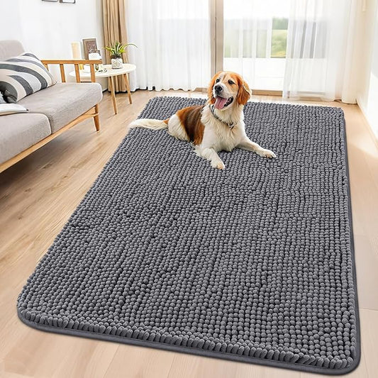 Smiry Dog Door Mat for Muddy Paws 59x35, Absorbs Moisture and Dirt Doormat, Non-Slip Washable Quick Dry Chenille Front Door Mat Indoor Entrance, Entryway Carpet for Inside Floor, Dark Grey