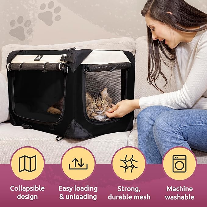Soft-Sided Cat & Dog Pet Carrier, Large 24"x16"x16", Fits Large Cat, 2 Cats, or Medium Dog Comfortably, Great for Travel & Vet Visits, Privacy Windows, Removable Bed, Locking Zippers, Folds Flat