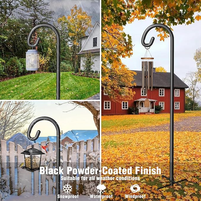 Shepherd Hook for Outdoor, Heavy Duty Bird Feeder Pole with 5 Prong Base, Adjustable Height Bird Feeder Stand Ideal for Hanging Bird Feeders, Plant, and Garden Decorations