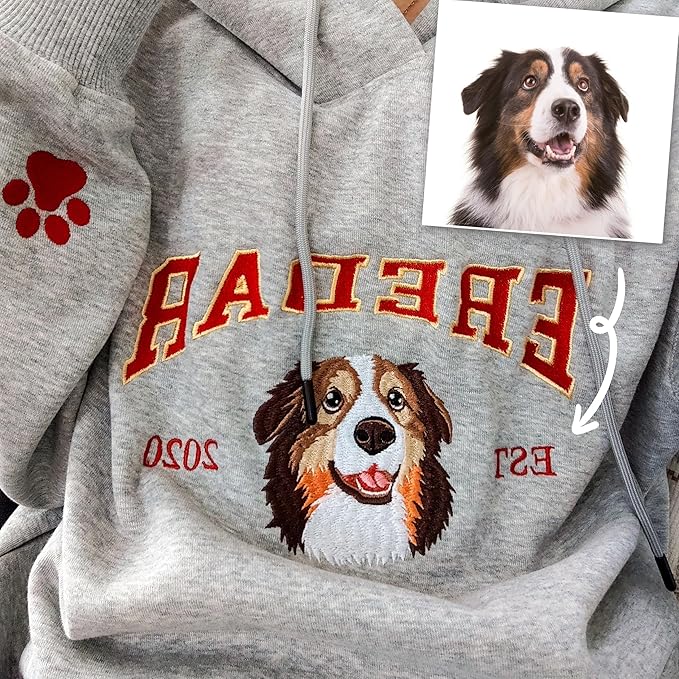NAZENTI Custom Dog Mom Embroidered Sweatshirt with Pet Name on Sleeve, Fur Mama, Dog Lover Gifts