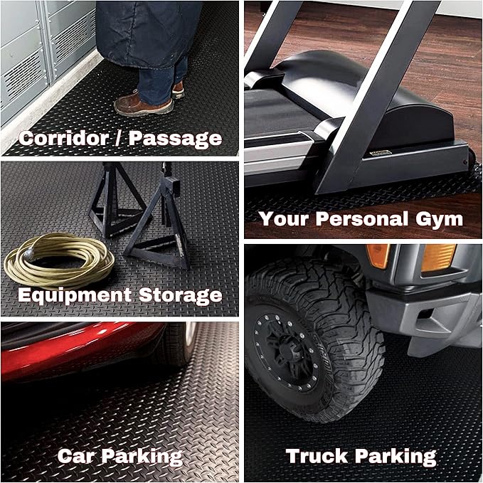 SEAL 4 x 10 Ft Premium Garage Floor Mat, Solid 2.8mm Thickened Black Commercial Grade Heavy Duty Parking Mat for Garage Floor, Golf Cart, Water/Stain Resistant Floor Runner (Embossed Diamond Plate)