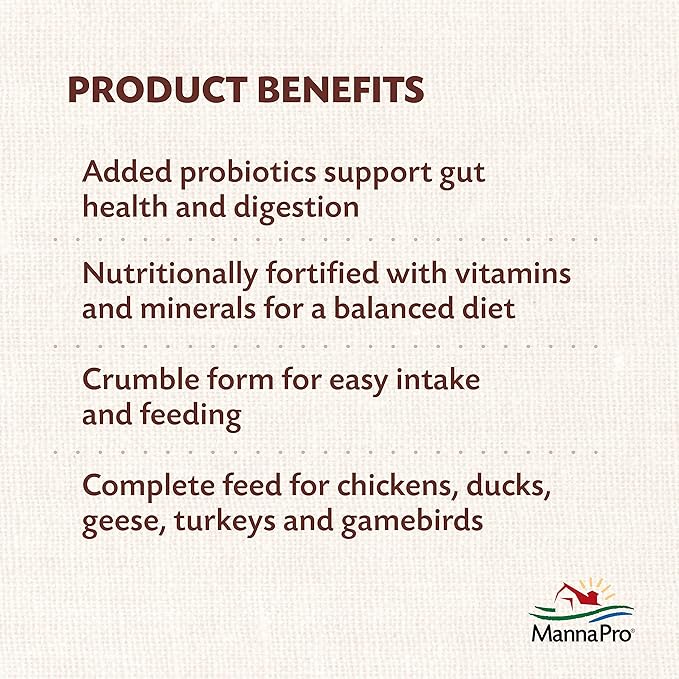 Manna Pro All Flock Crumbles, Crafted with Probiotics for Gut Health & Digestion, 16% Protein for Mixed Flocks with No Artificial Colors or Flavors, Crumbled for Easy Feeding, 8 lbs