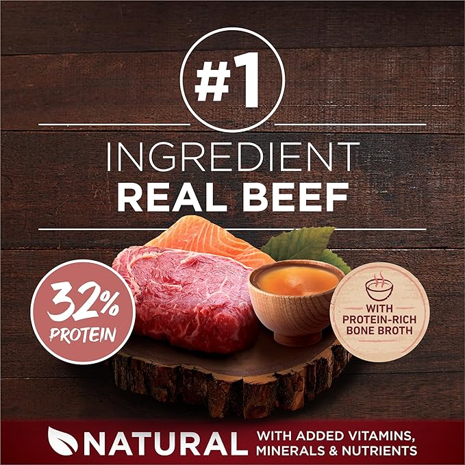 Purina ONE Natural High Protein Dry Dog Food Dry True Instinct with Real Beef and Salmon With Bone Broth and Added Vitamins, Minerals and Nutrients - (Pack of 4) 3.8 lb. Bags