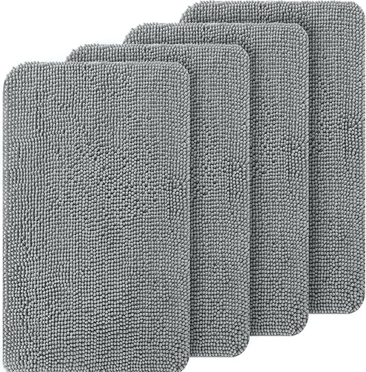 OLANLY Dog Door Mat Set 4-Piece 36x24, Absorbs Moisture and Dirt, Absorbent Non-Slip Washable Doormat, Quick Dry Chenille Mud Mat for Dogs, Entry Indoor Entryway Carpet for Inside Floor, Grey