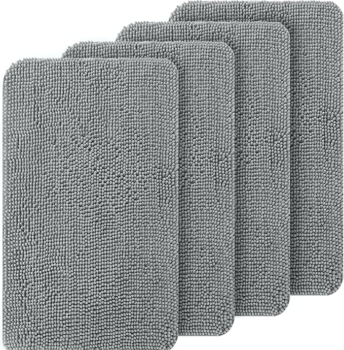 OLANLY Dog Door Mat Set 4-Piece 30x20, Absorbs Moisture and Dirt, Absorbent Non-Slip Washable Doormat, Quick Dry Chenille Mud Mat for Dogs, Entry Indoor Entryway Carpet for Inside Floor, Grey