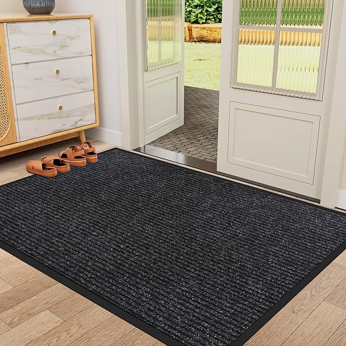 Indoor Outdoor Door Mat, 8' x 4' Doormat for Entryway, Rubber Backing Non Slip Front Door Mat Outside Entrance, Super Absorbent Commercial Floor Mat for Home Office, Black