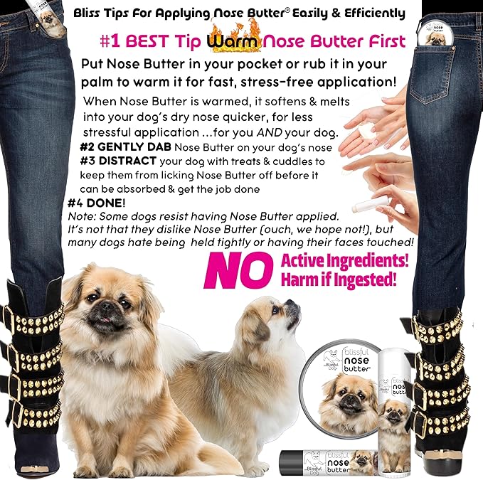 The Blissful Dog Tibetan Spaniel Nose Butter for Dry, Cracked Skin, Lick-Safe Dog Nose Balm with Moisturizing Shea Butter, Almond, Olive, and Essential Oils, Pet Supplies, Uncented, 8 oz.