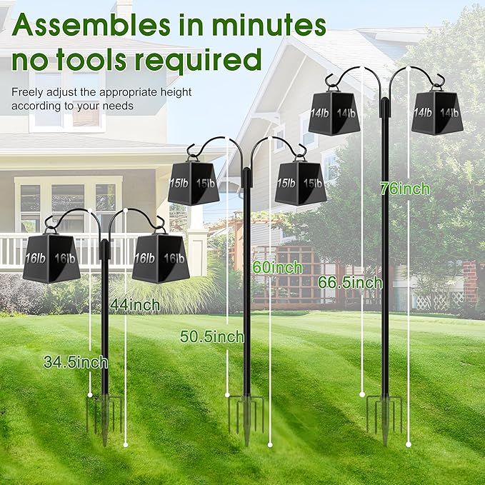 XDW-GIFTS Shepherds Hooks for Outdoor, 2-Pack 76 Inch Heavy Duty Bird Feeder Pole, Garden Pole for Hanging Plants, Lantern, Hummingbird Feeder, Hanging Plant Stand with 5 Base Prongs