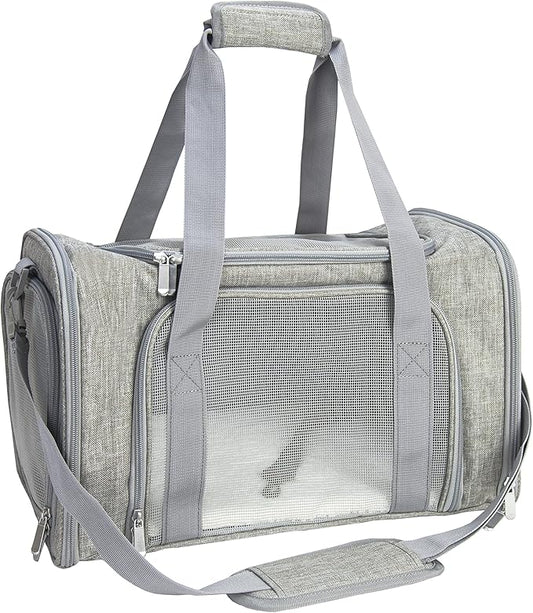 Soft Sided Carrier for Small Medium Cats Dogs,TSA Airline Approved Collapsible Travel Pet Carrier Medium Grey