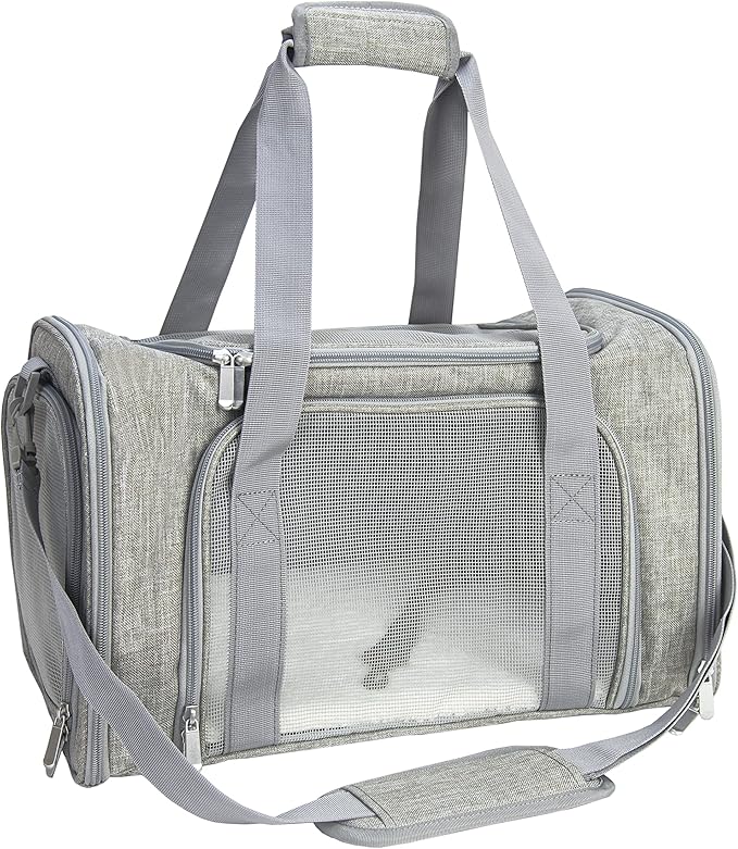 Soft Sided Carrier for Small Medium Cats Dogs,Removable Pad Collapsible Travel Pet Carrier Large Grey