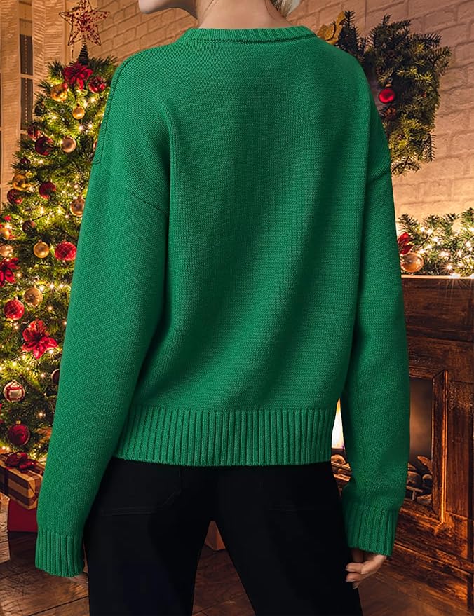 Dog Print Sweater for Women Cute Graphic Knit Pullover Tops Long Sleeve Crew Neck Trendy Fall Outfits 2025