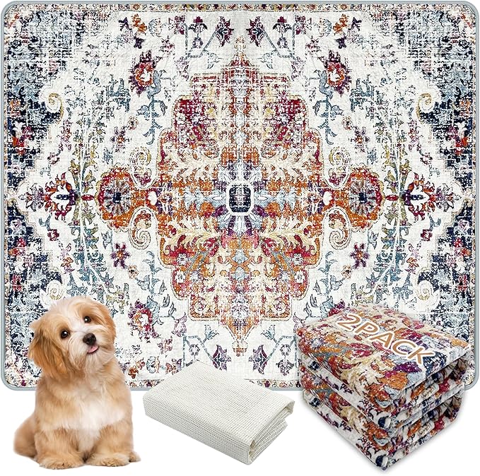 Washable Pee Pads for Dogs, (2 Pack, 36"x42") Upgrade Reusable Puppy Pads with Non-Slip Rug Pad, Super Thickening Absorbent Leakproof Dog Traning Pads Whelping Pad for Dogs, Doggie(Red-1)