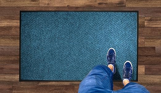 WaterHog Diamond | Commercial-Grade Entrance Mat with Rubber Border – Indoor/Outdoor, Quick Drying, Stain Resistant Door Mat (Medium Blue, 4' x 12')