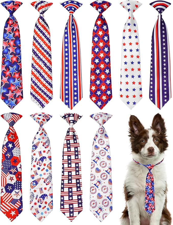 PET SHOW 10 Pack 4th of July Big Dog Ties Neckties for Large Breed Dogs XL Adjustable Holiday Grooming Accessories Patriotic Neck Ties Bowties Girl Boy Pets Memorial Day Holiday Party Costumes