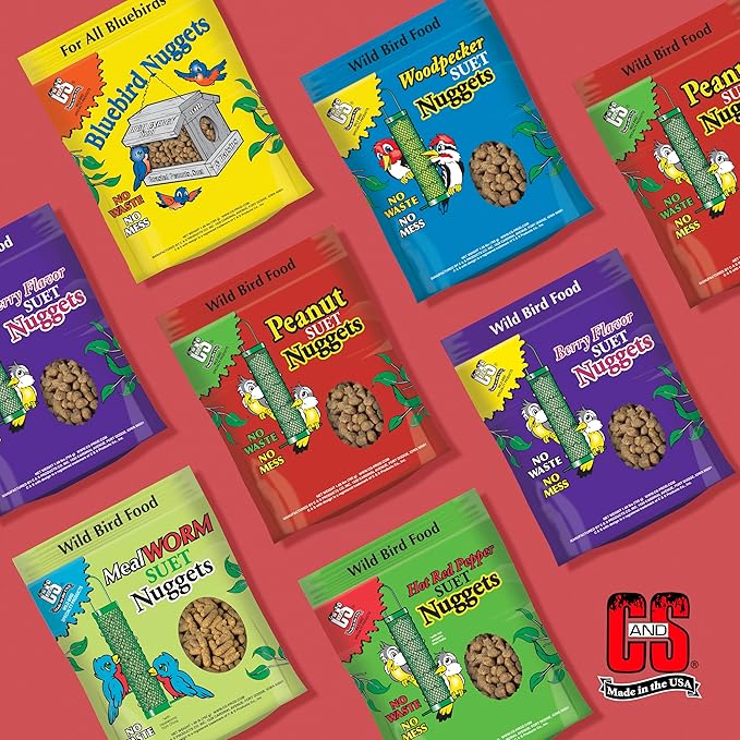 C&S Peanut Suet Nuggets, Outdoor Wild Bird Food for Nuthatches, Woodpeckers and Chickadees, 27 Ounces